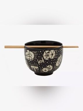 Star Wars Black Ceramic Ramen Bowl with Chopsticks- New